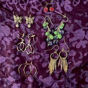 90s Style Earrings: Butterflies, Roses, Rose Gold Hoops